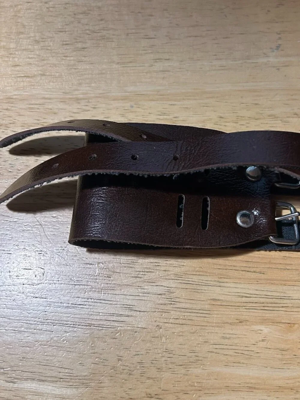 Mens Vintage Unbranded Dark Brown Leather Double Buckle Leather Cuff Bracelet